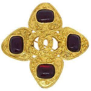 Chanel Gripoix Brooch Pin Gold Red 94A 195158